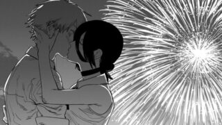花火を背景にキスするレゼとデンジ